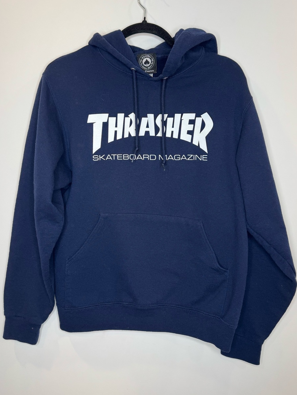 Thrasher Men's Navy Logo Hoodie Sweatshirt sz small Y2K SkateGang Destroy